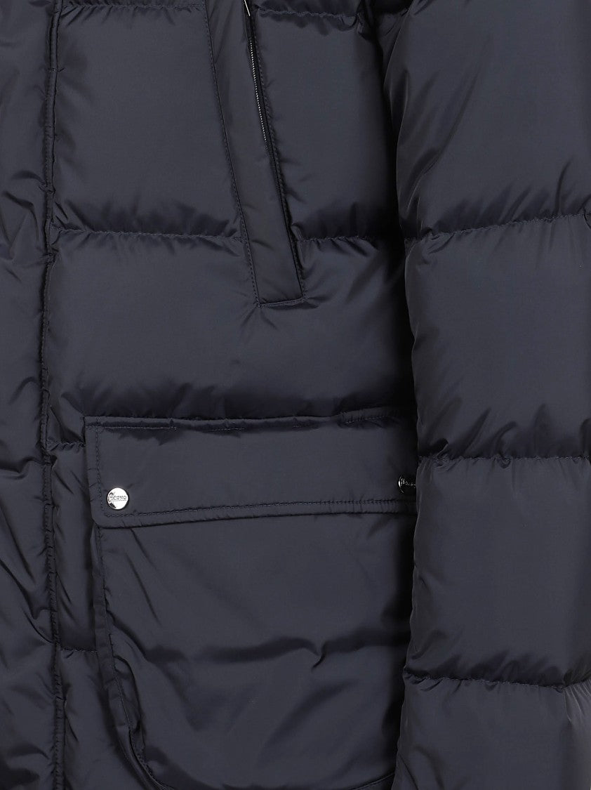 Herno Navy Goose Down Padded Jacket With Classic Hood