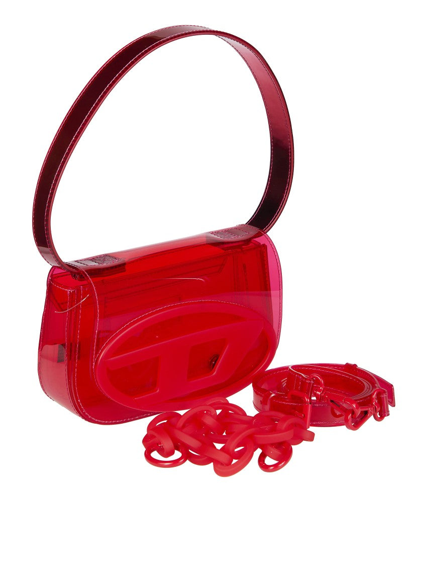 Diesel Red 1Dr Transparent Embossed Handbag