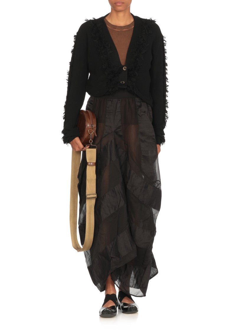 Uma Wang Textured Black Cotton Cardigan With Fringed Details