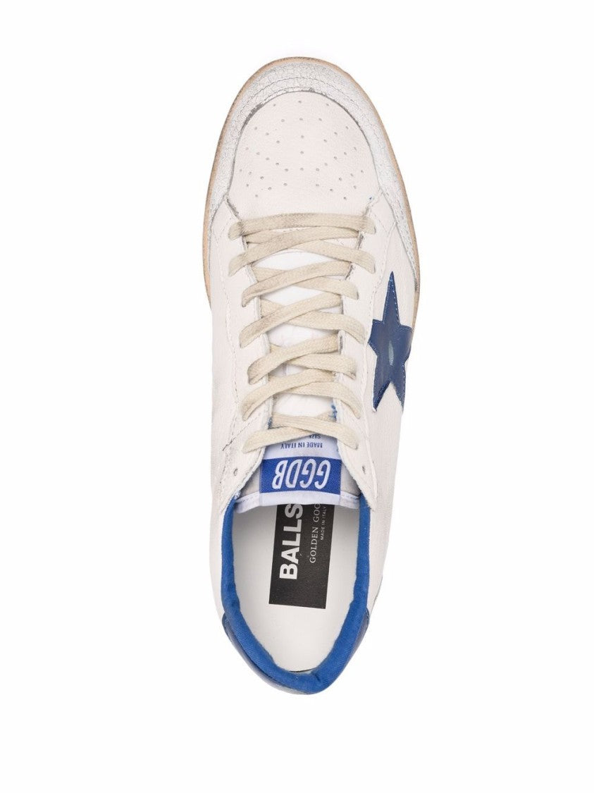 Golden Goose Worn-In White Blue Accents Leather Sneakers