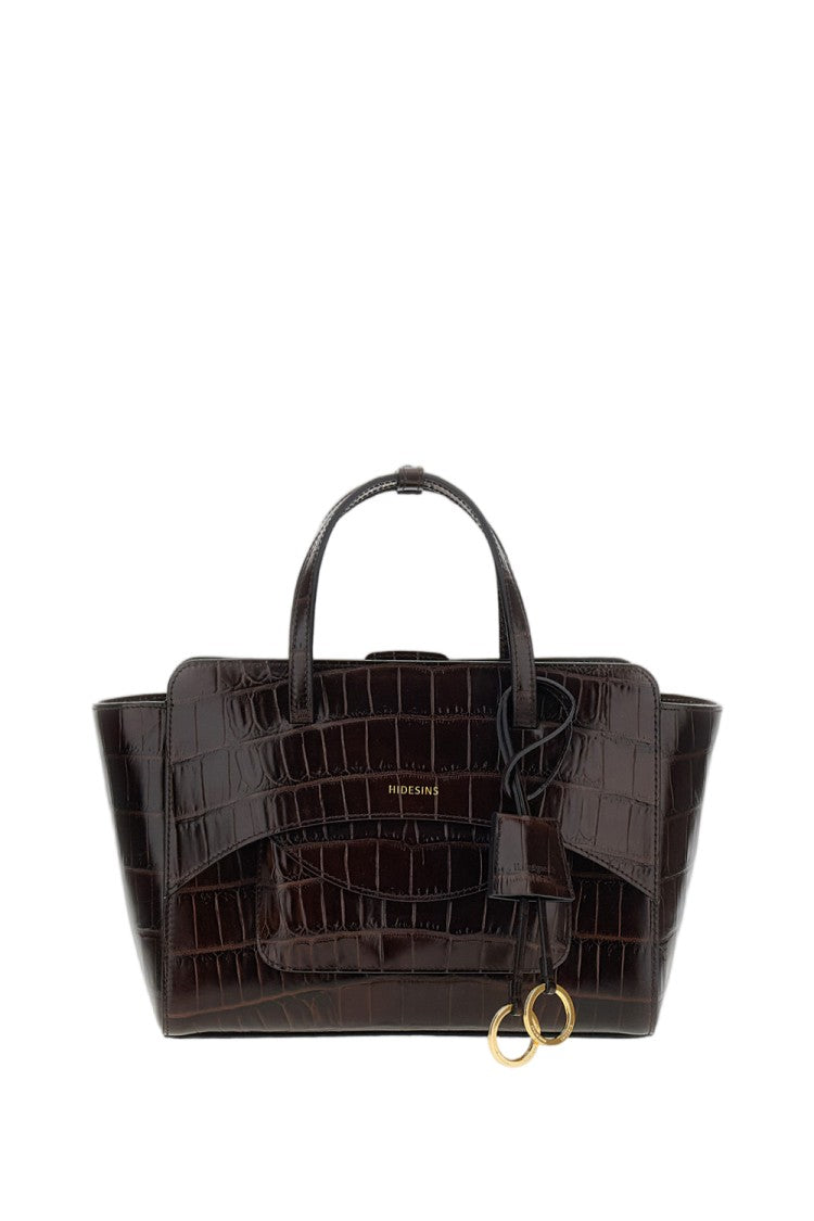 Hidesins Brown Flap M Croc-Effect Leather Shoulder Bag