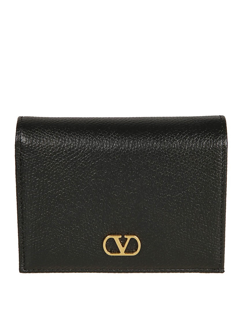 Valentino Garavani Compact Pebble Calf Leather Wallet With Vlogo Detail