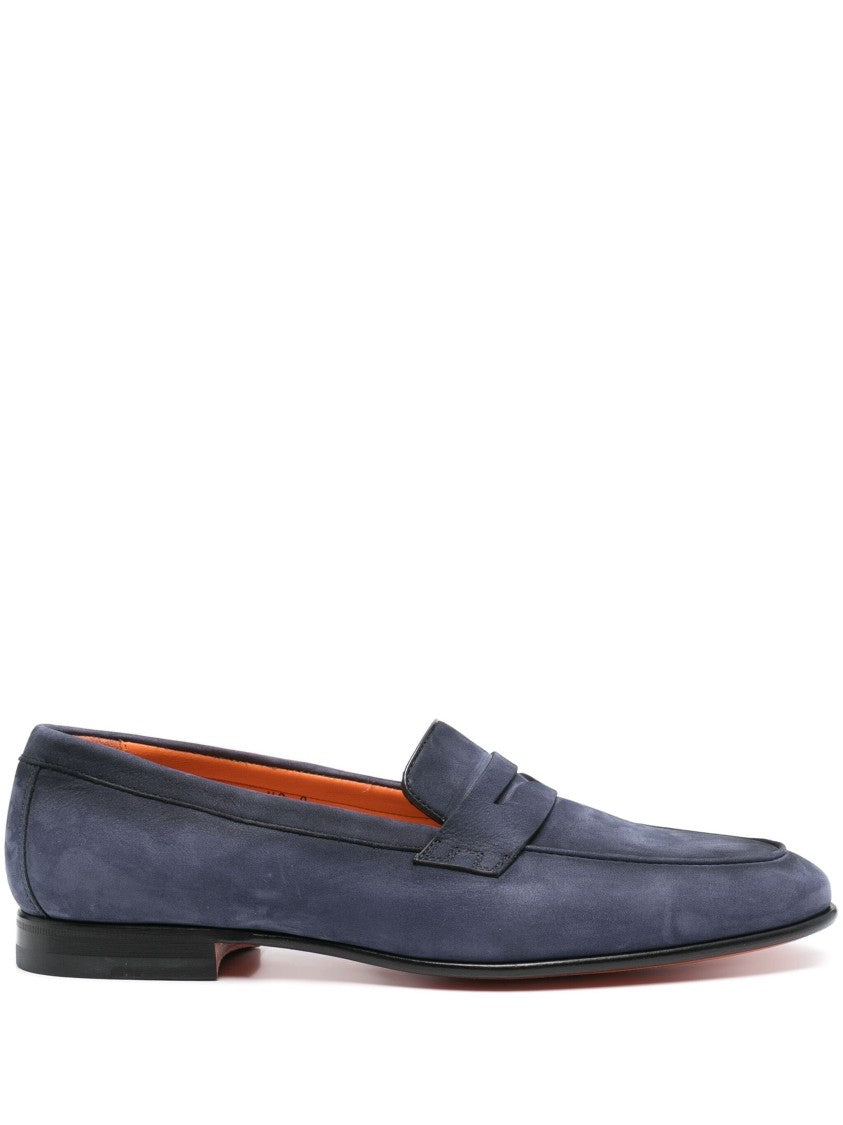 Santoni Casual Blue Leather Loafers