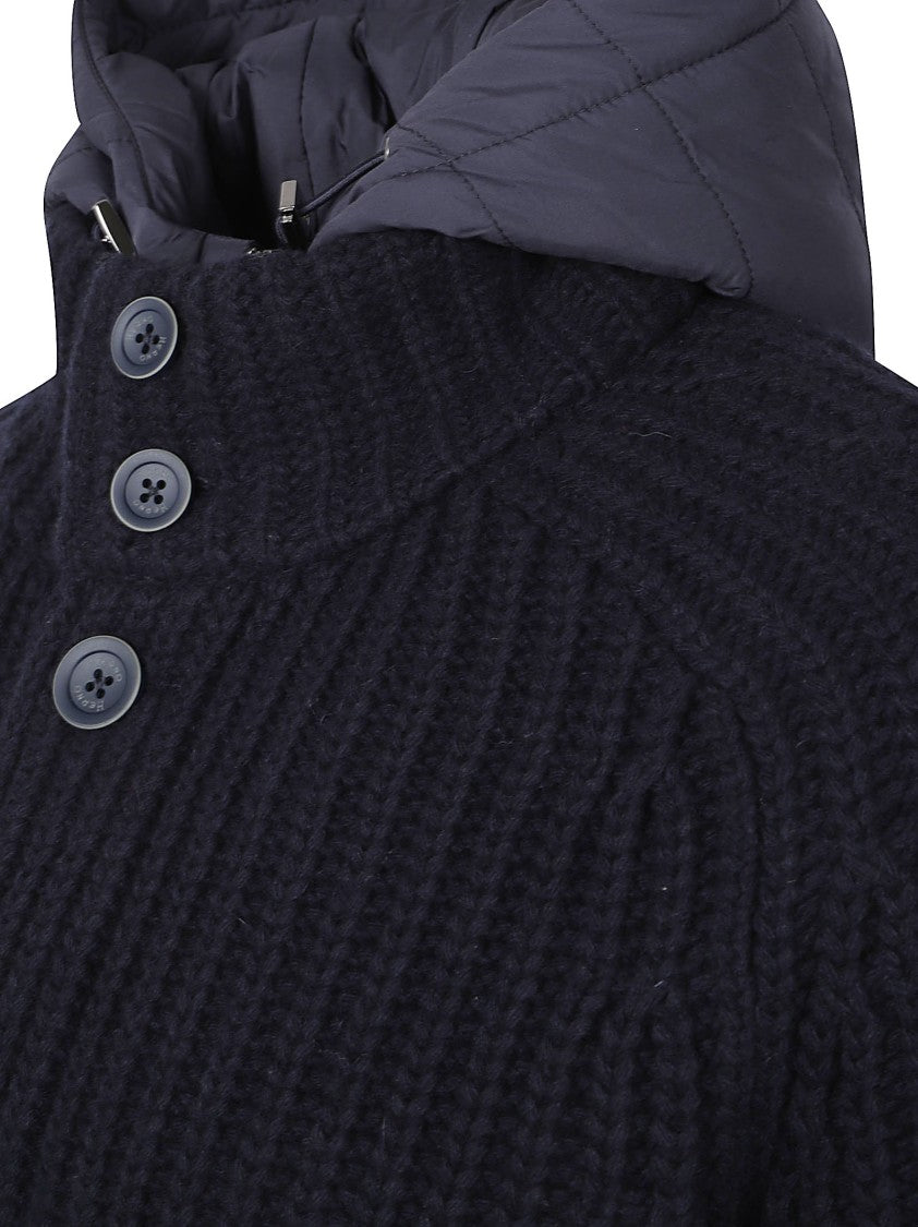 Herno Chunky Knit Coat With Padded Quilted Hood