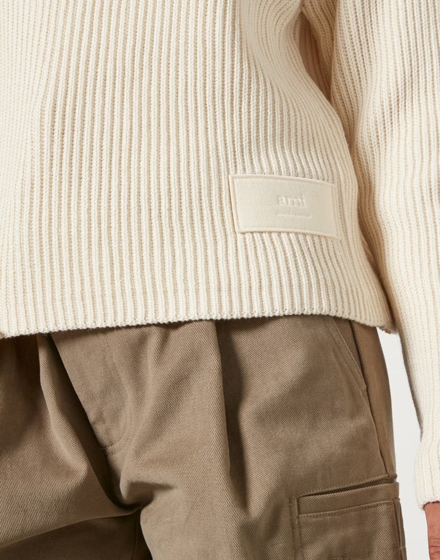 Ami Logo Patch Ribbed Sweater