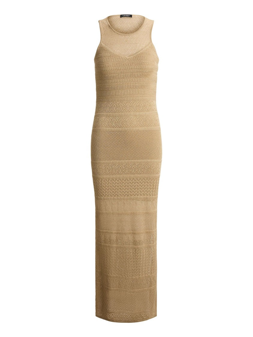 ralph lauren dress knit Lauren - Pointelle-Knit Sleeveless Gown - Womens - Tan dry flat Imported Loft Poplin Smocked Midi subcategory_Midi Dress Shoe Size:EU40/ UK7/ US9/ AU9.5