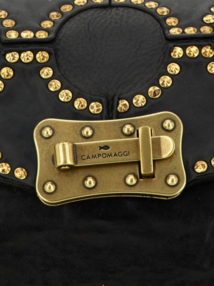 Campomaggi Black Leather Shoulder Bag With Gold-Tone Stud Detailing