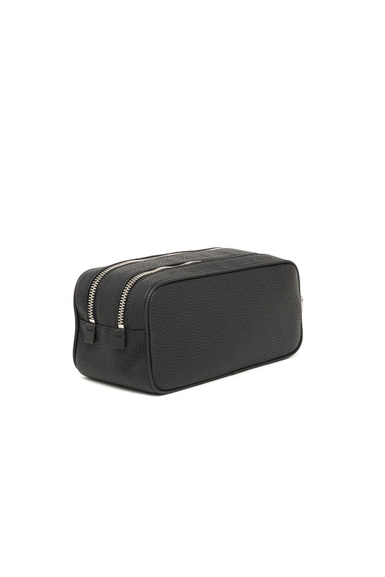 Santoni Textured Leather Belt Bag With Dual Compartments And Silver Accents