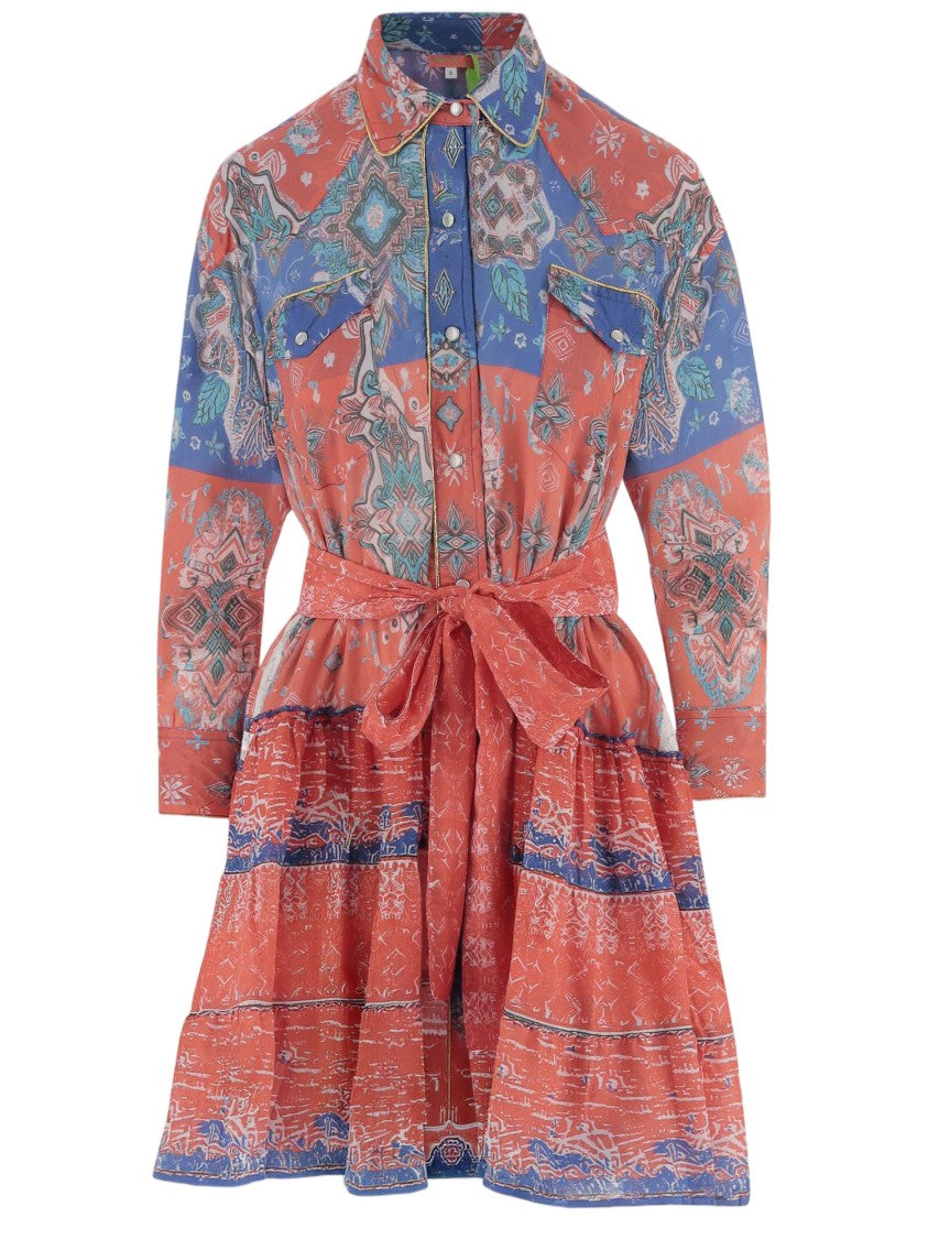 Pep's Cannes Cotton Mini Dress With Geometric Print And Ruffled Skirt