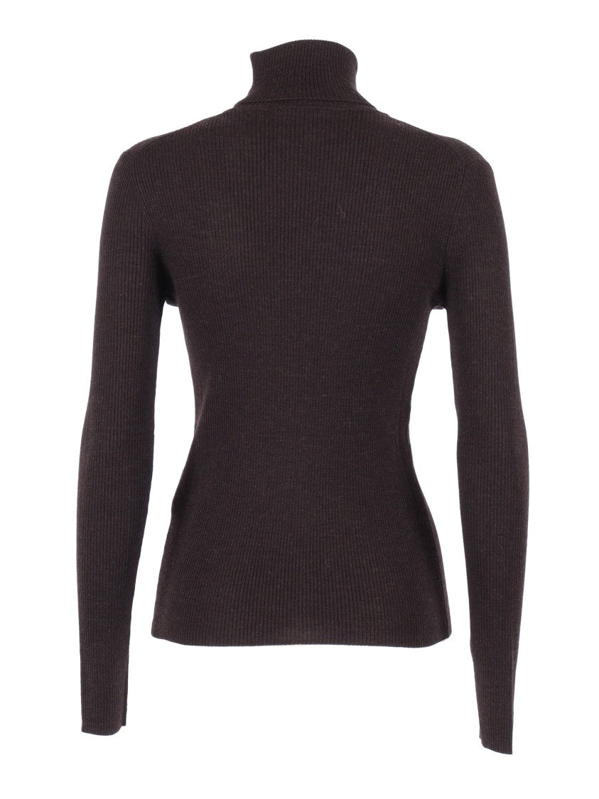 P.A.R.O.S.H. Ribbed Turtleneck Sweater In Brown Wool