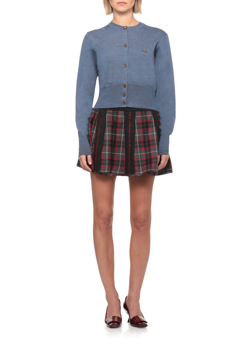 Vivienne Westwood Blue Wool Knit Bea Cardigan With Embroidered Logo
