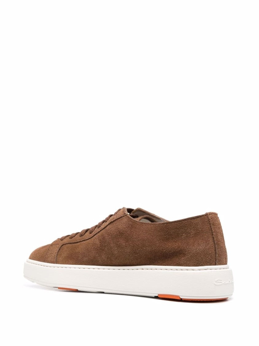 Santoni Brown Leather Casual Trainers With Rubber Sole