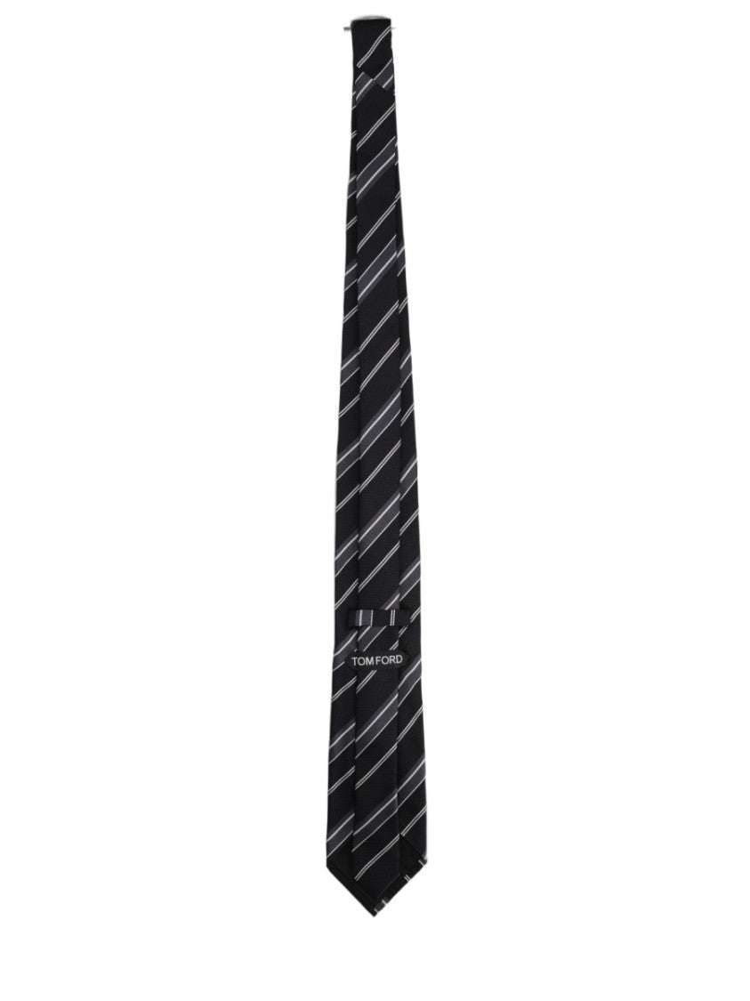 Tom Ford Narrow Black Silk Mulberry Striped Tie