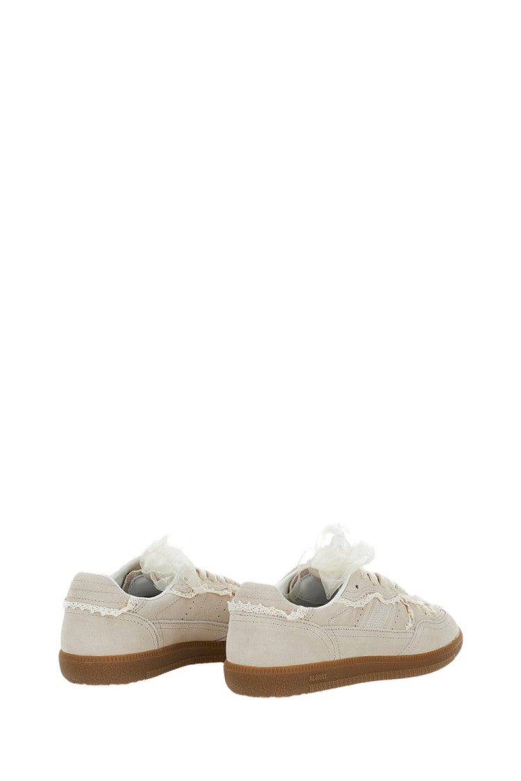 Alohas Cream Suede Low-Top Sneakers With Intricate Crochet Detailing
