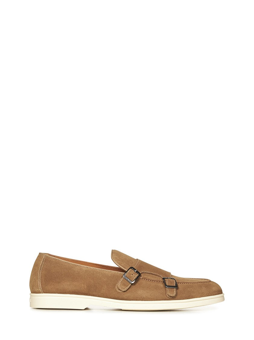 Doucal's Double Monk Strap Loafers In Beige Suede