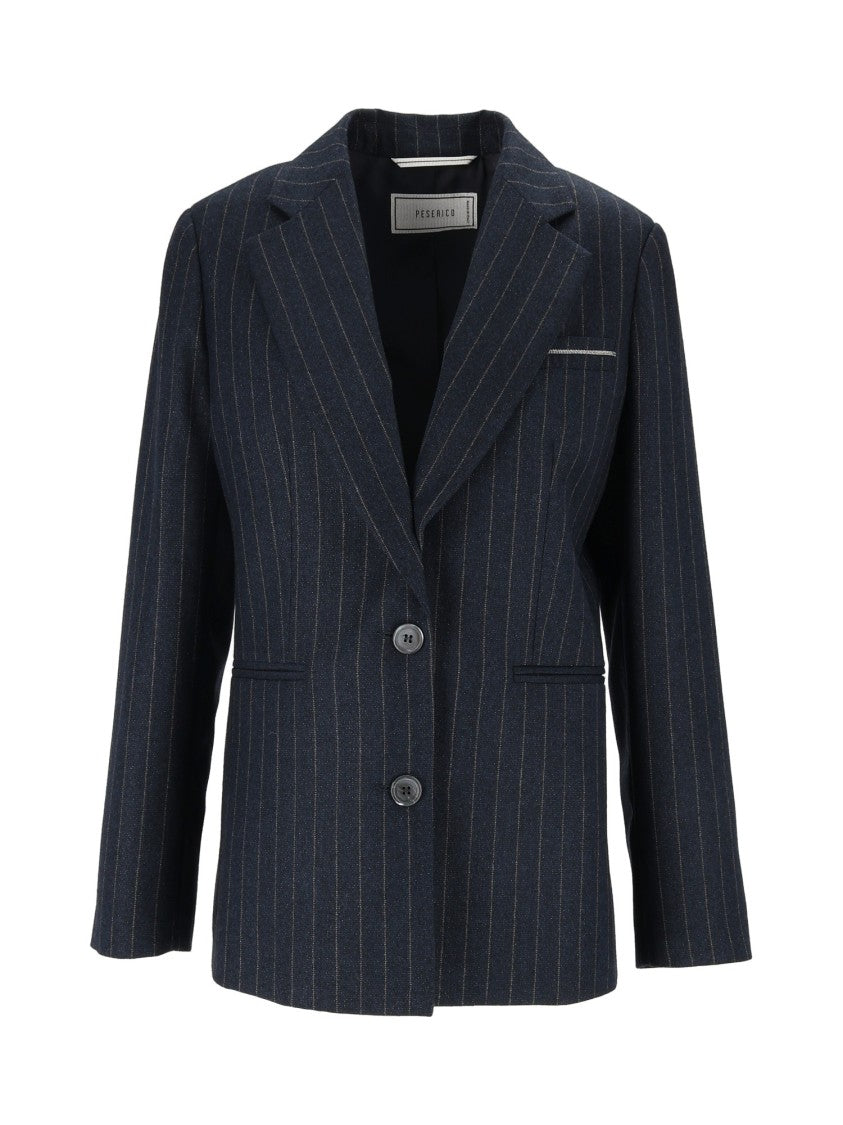 Peserico Pinstripe Tailored Buttoned Cuffs Blazer