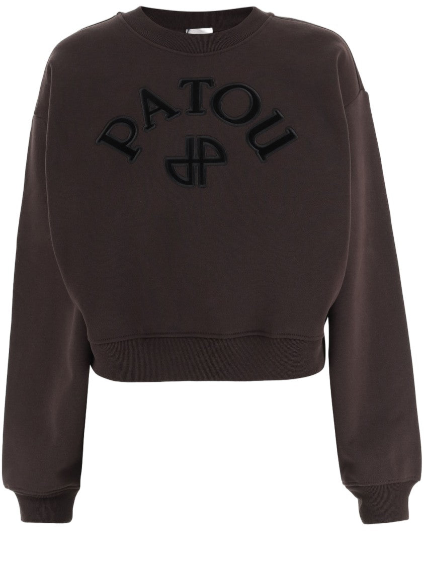 Patou Brown Cropped Crew Neck Cotton Sweatshirt