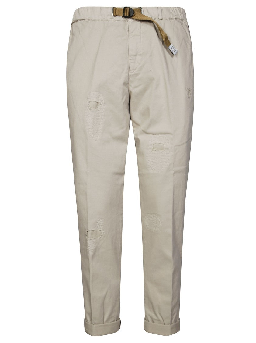 White Sand Tailored Gabardine Pants With Subtle Patch Details