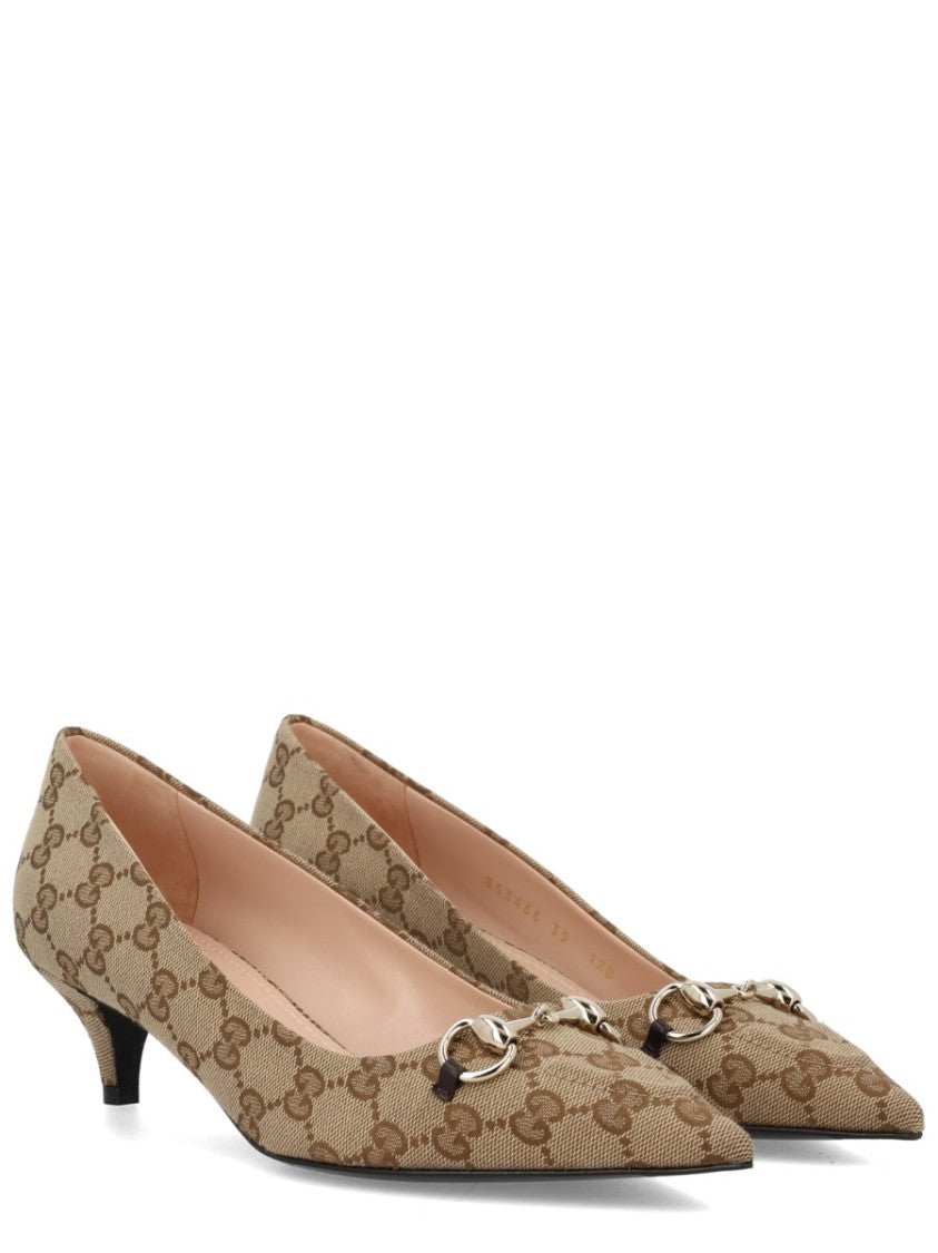 Gucci Pointed-Toe Monogram Clamp Pumps