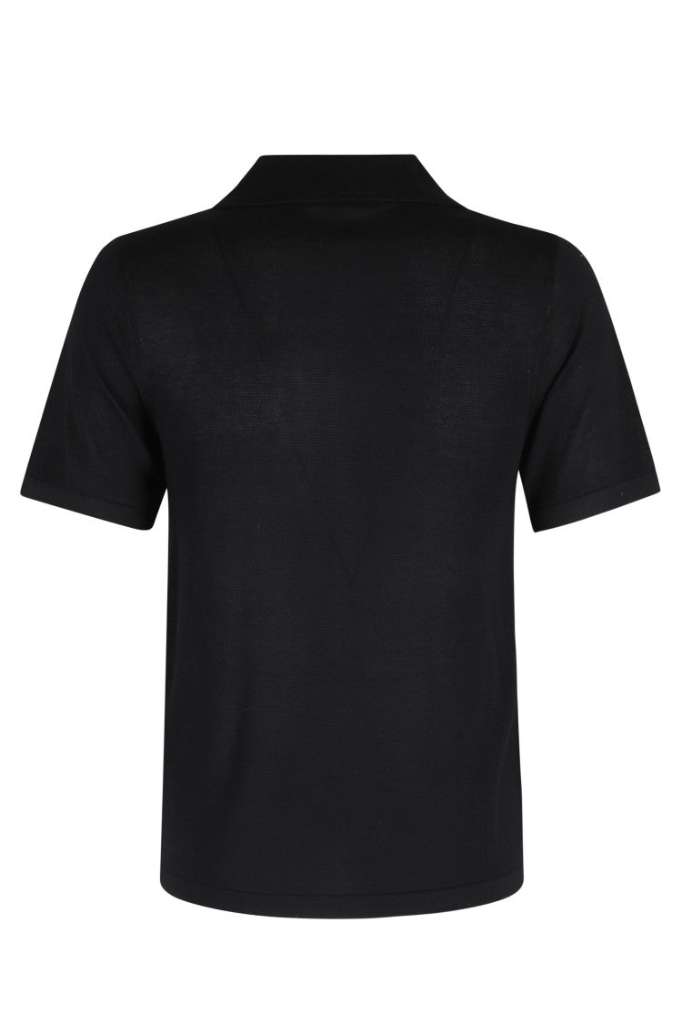 Seventy Black Polo Zippered Collar Viscose Polo Shirt
