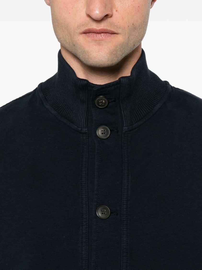 Circolo 1901 Navy Blue High Neck Casual Jacket With Ribbed Details