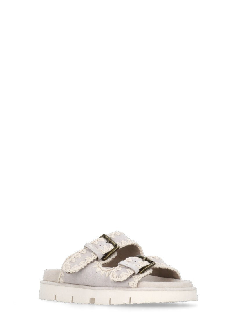 Mou Ivory Front Straps Suede Sandals