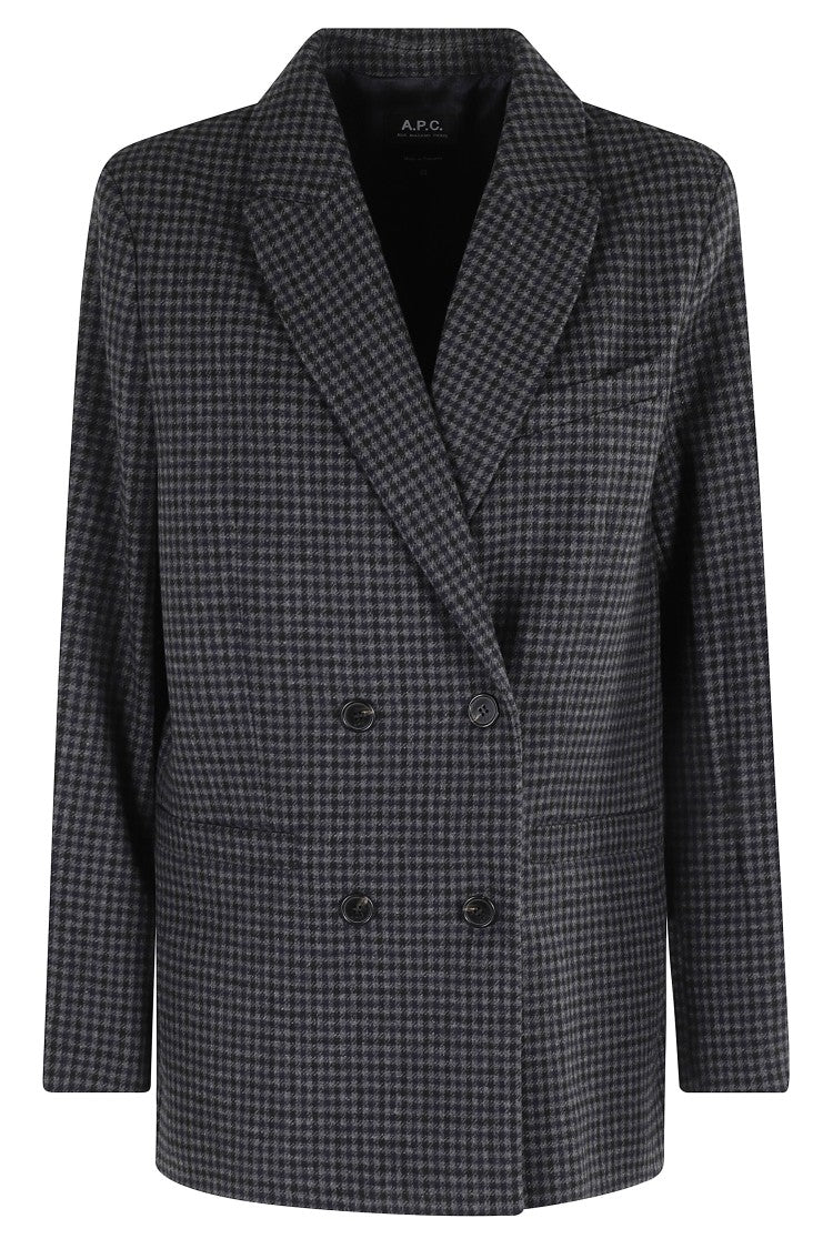 A.P.C. Anthracite Double-Breasted Jacket With Check Pattern