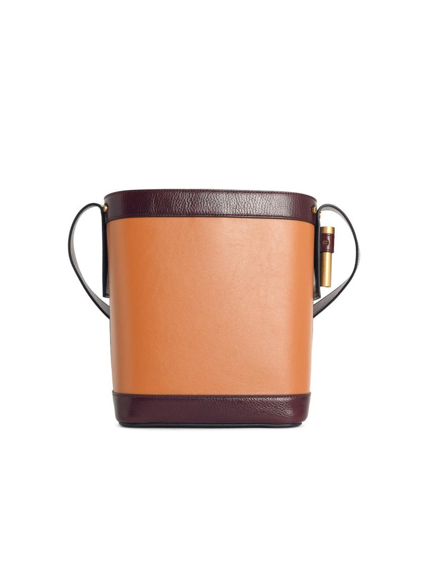 Versace 'Pivot' Small Brown Leather Bucket Bag
