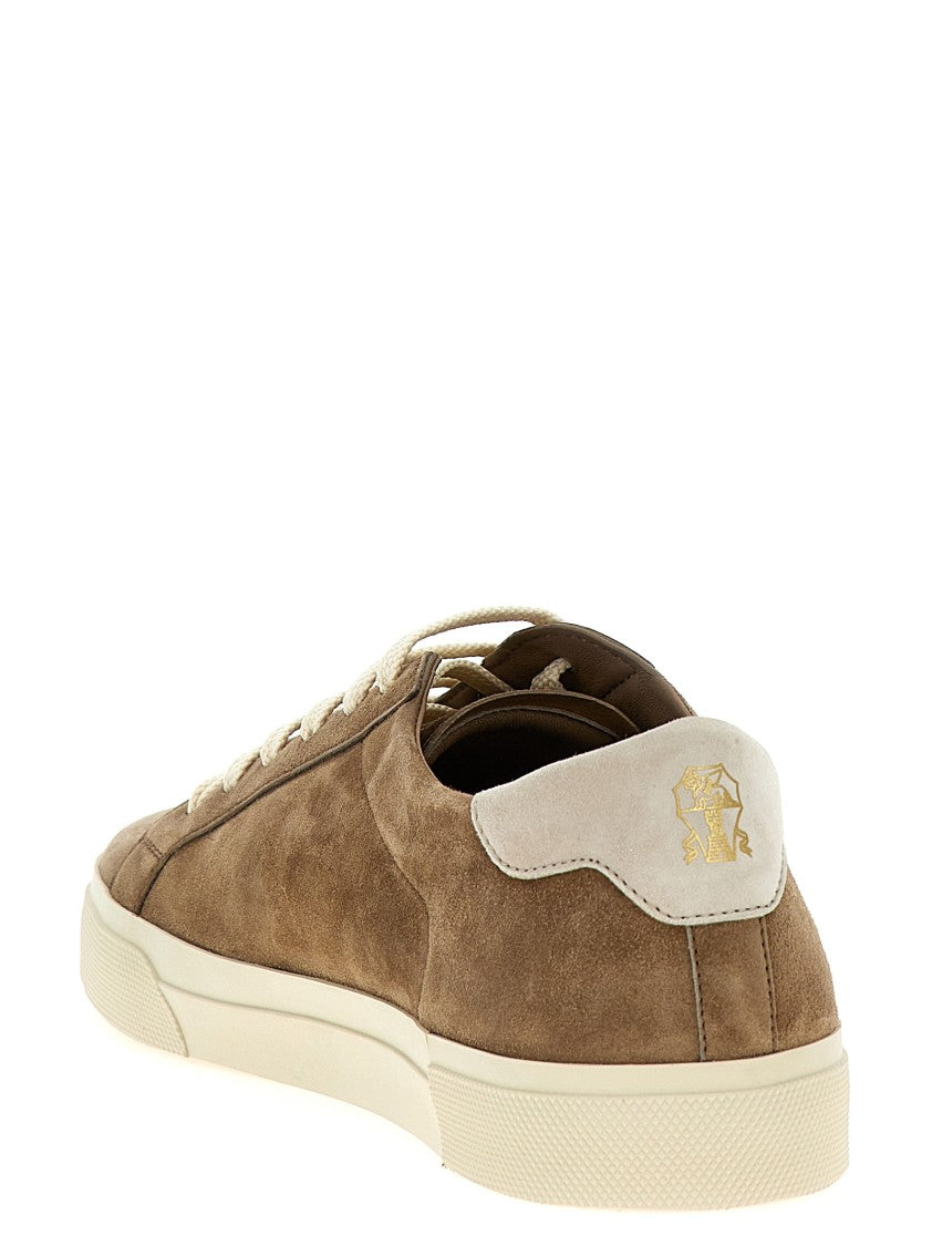 Brunello Cucinelli Brown Suede Sneakers With Lace-Up Closure