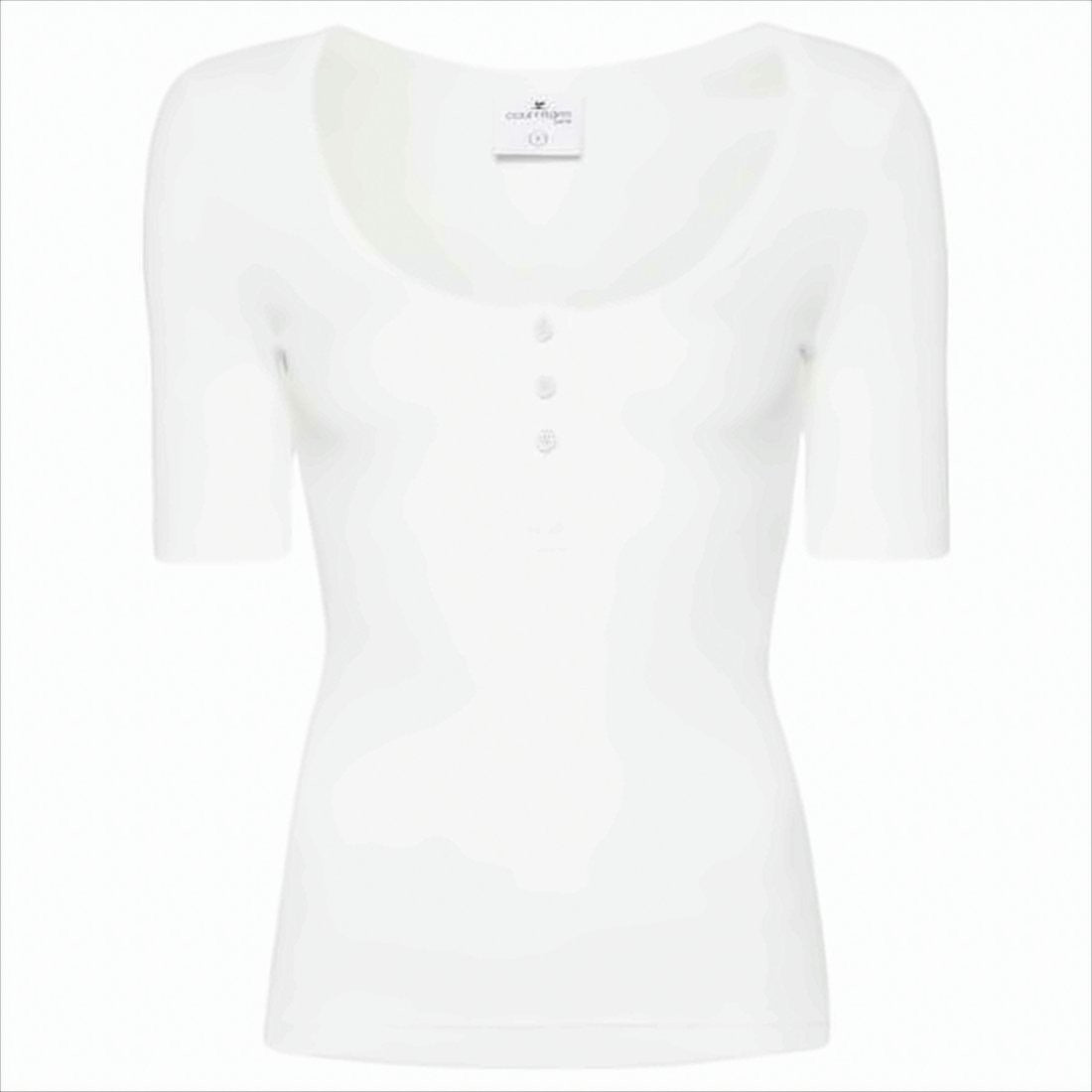 Courrèges Fitted White Short-Sleeve Top With Scoop Neckline