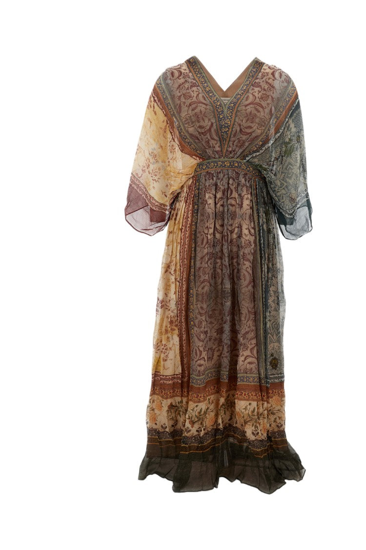 Into The East Flared Maxi Dress With V-Neckline