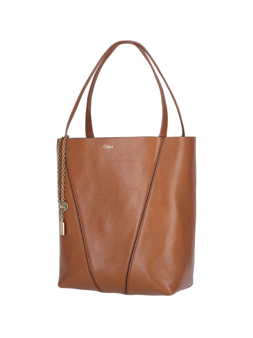 Chloé Brown Spin Pebbled Leather Tote Bag