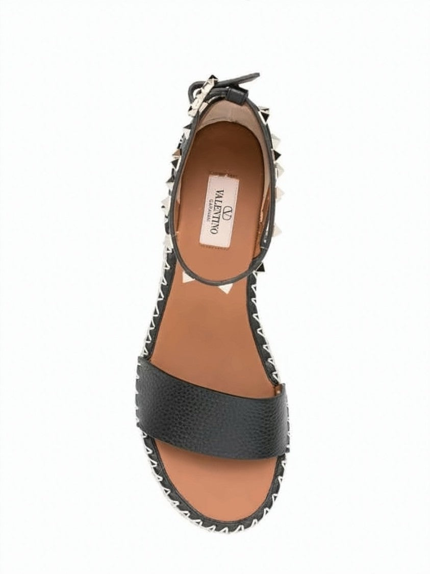 Valentino Garavani Black Textured Leather Sandals