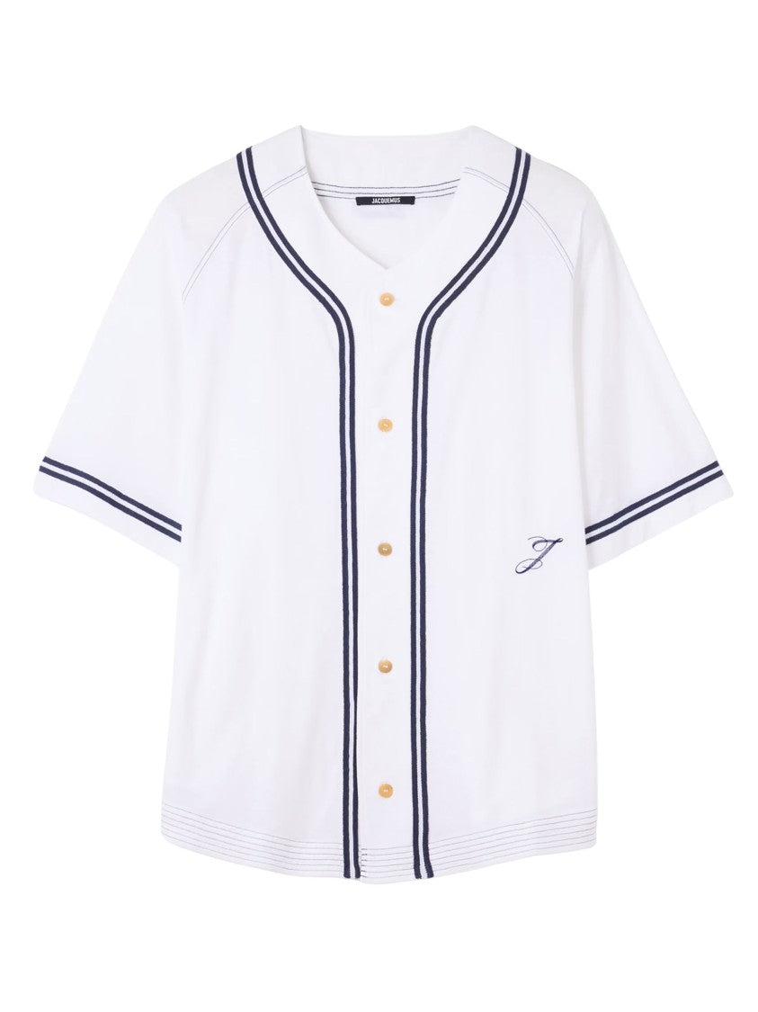 Jacquemus White Blue Stripes Cotton-Hemp Shirt