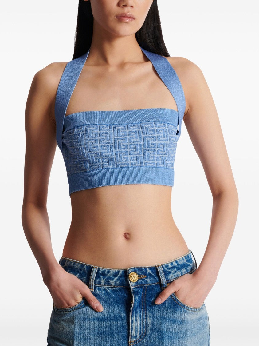 Balmain Blue Bra Top Pb Monogram Top
