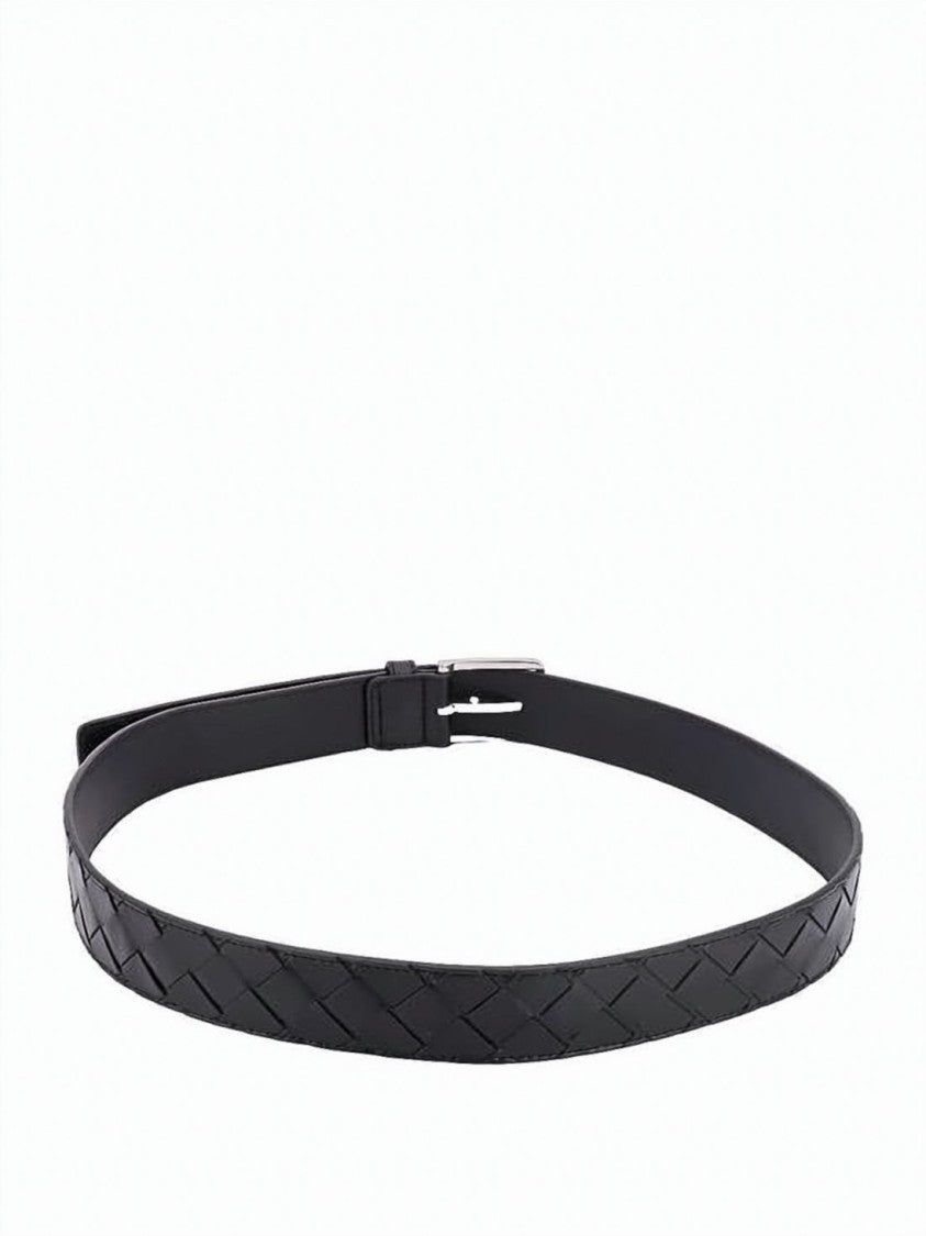 Bottega Veneta Intricately Woven Calf Leather Belt With Polished Buckle