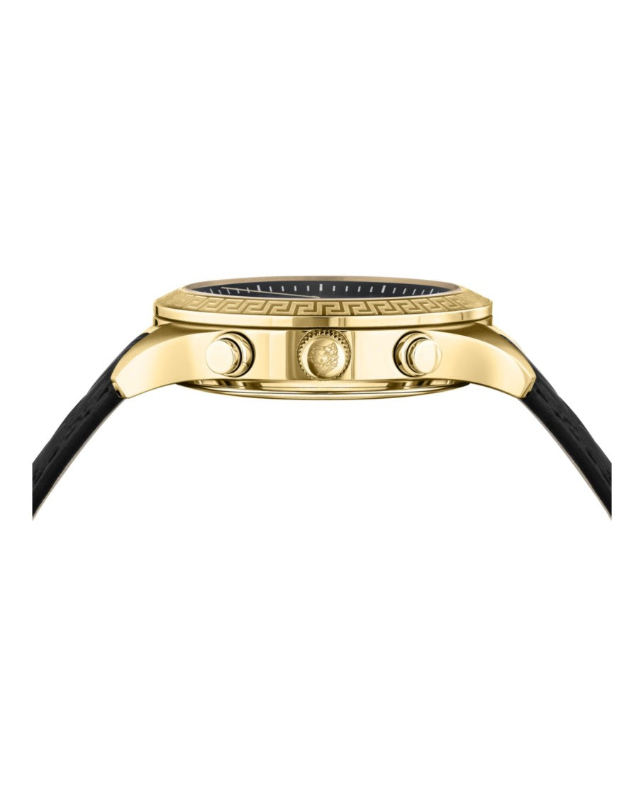 Versace Greca Chrono Leather Watch With Black Guilloche Dial