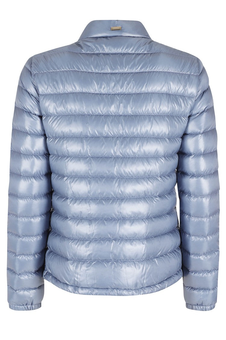 Herno Light Blue Round Neck Button-Patch Zip-Front Polyamide Down Jacket