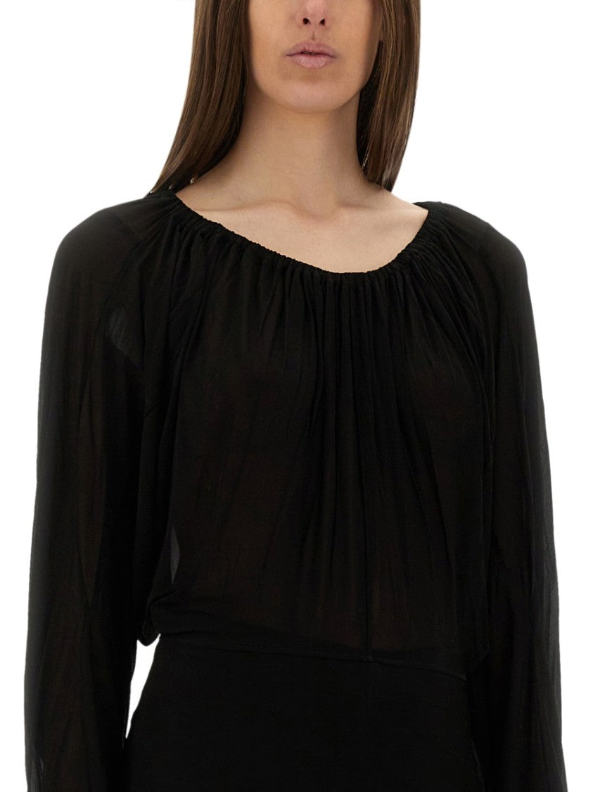 Rick Owens Flowing Black Draped Top With Wide Neckline