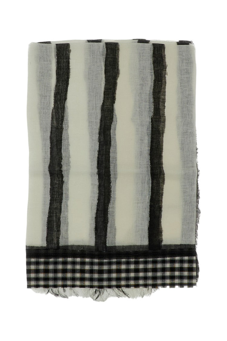 Exquisite J Vertical Stripe Scarf With Checkered Edges