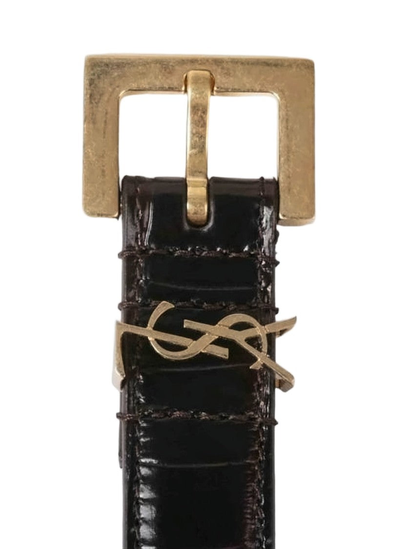 Saint Laurent Glossy Calf Leather Slim Belt