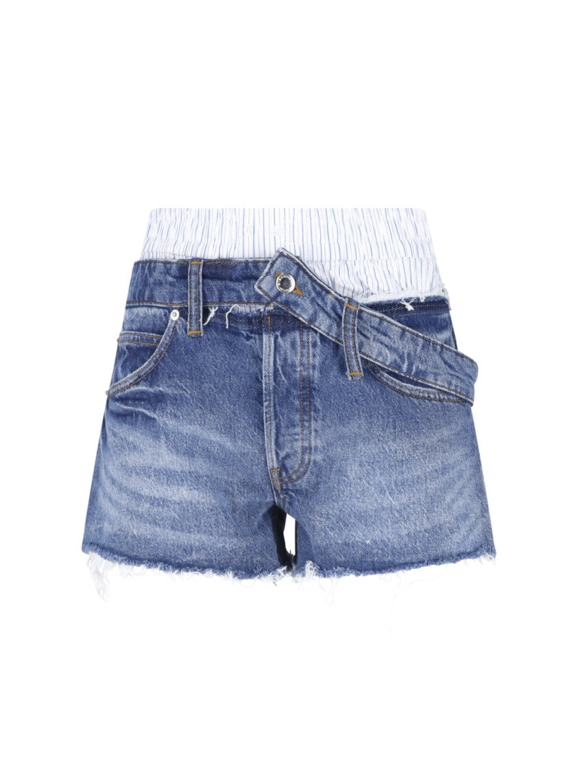 Alexander Wang Blue Boxer Detail Denim Fringed Shorts
