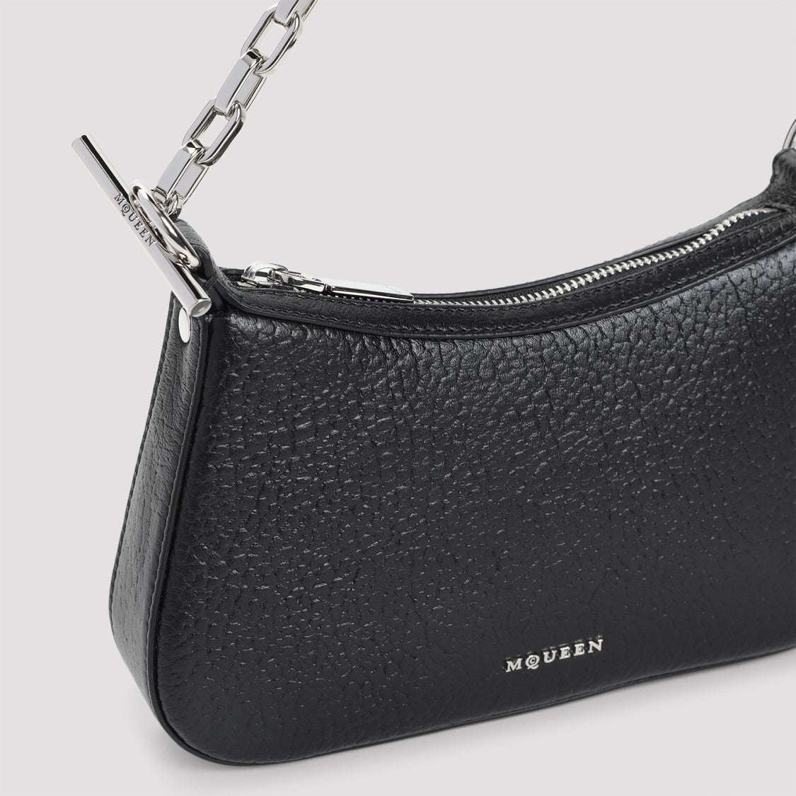 Alexander Mcqueen Curved Black Leather Shoulder Bag