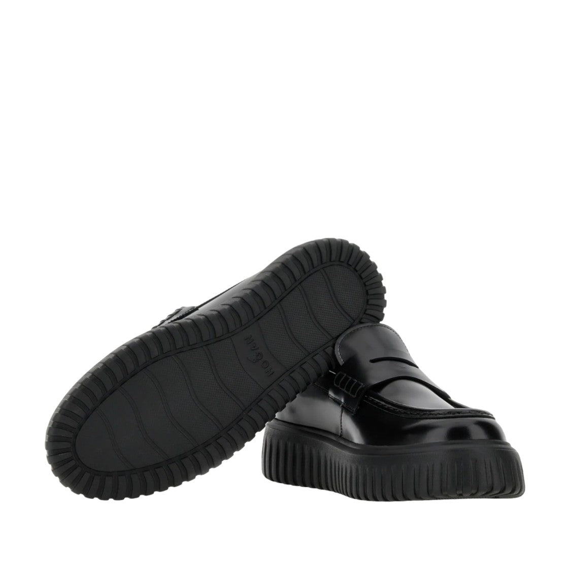 Hogan Polished Black Leather Penny Loafers