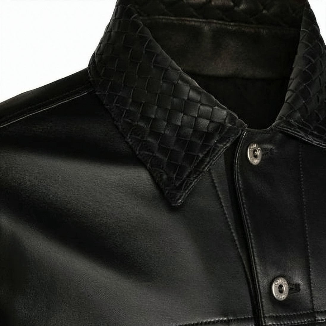 Bottega Veneta Lambskin Leather Jacket With Woven Collar Detail