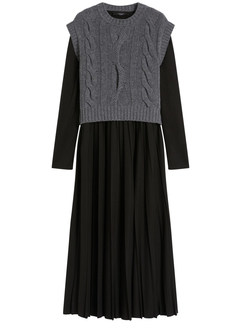 Max Mara Layered Midi Dress With Cable-Knit Vest
