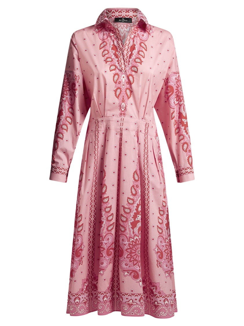 Etro Midi Pink Shirt Dress With Floral Pattern