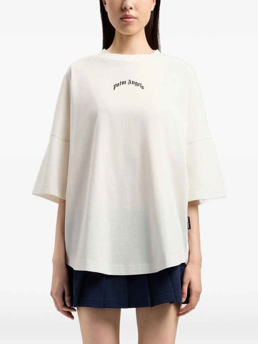 Palm Angels White Curved Logo Over Boxy Tee