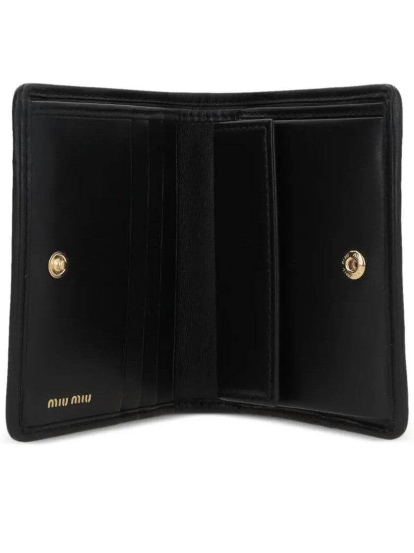 Miu Miu Compact Matelassé Lambskin Wallet With Metallic Logo