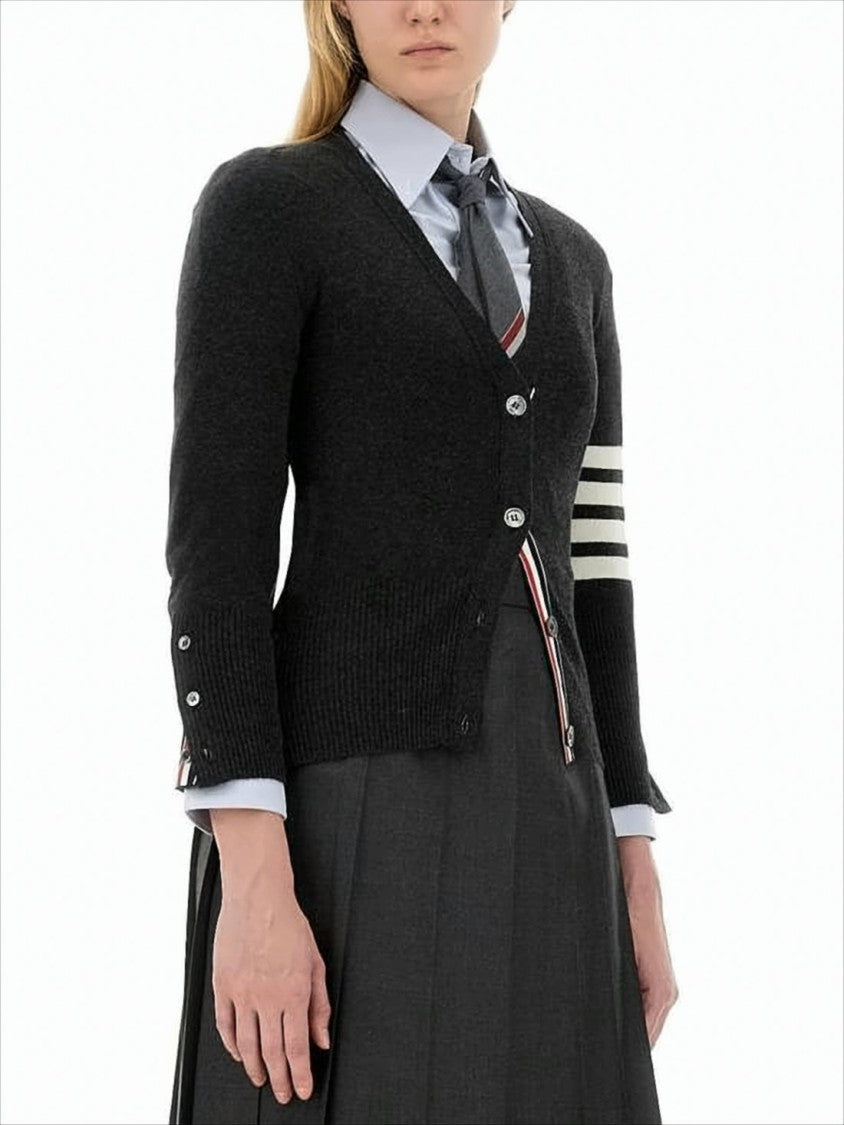 Thom Browne Fitted Cashmere Cardigan With Deep V-Neck And Button Details